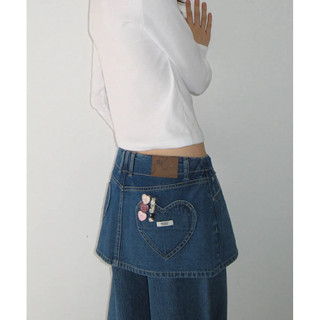 HEART POCKET DENIM SKIRT LAYERED PANTS – MEDIUM