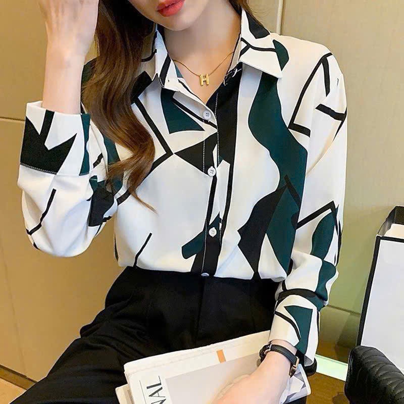 Áo Sơ Mi Nữ Lụa Mango Dài Tay Họa Tiết Trừu Tượng Sang Trọng Công Sở - A87