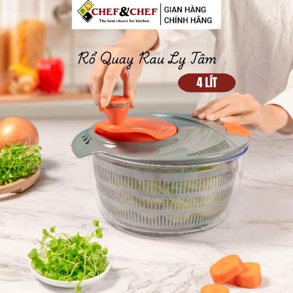 Rổ Quay Rau Ly Tâm CHEF&CHEF 4L, Rổ Vắt Rau Sống Xoay Tay, Vắt Kiệt ...