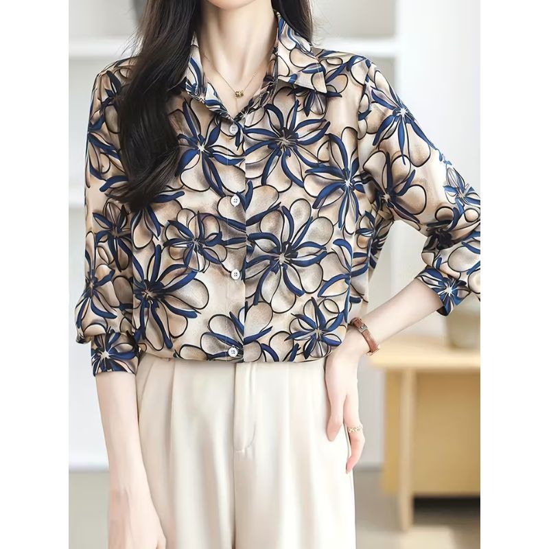 Áo Sơ Mi Nữ Lụa Mango Thanh Lịch Công Sở T&H Hoạ Tiết Hoa To - A153