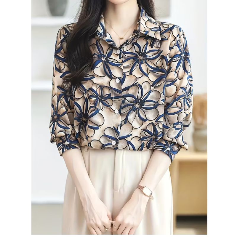 Áo Sơ Mi Nữ Lụa Mango Thanh Lịch Công Sở T&H Hoạ Tiết Hoa To - A153