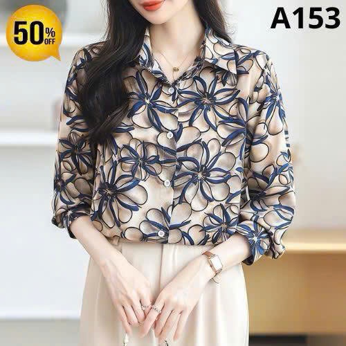 Áo Sơ Mi Nữ Lụa Mango Thanh Lịch Công Sở T&H Hoạ Tiết Hoa To - A153