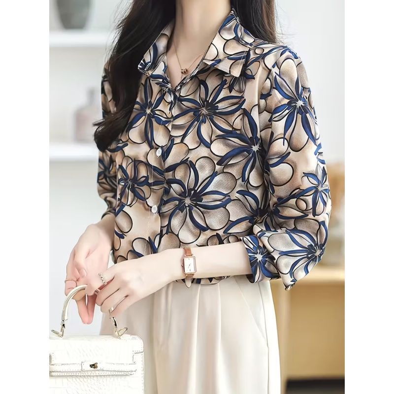 Áo Sơ Mi Nữ Lụa Mango Thanh Lịch Công Sở T&H Hoạ Tiết Hoa To - A153