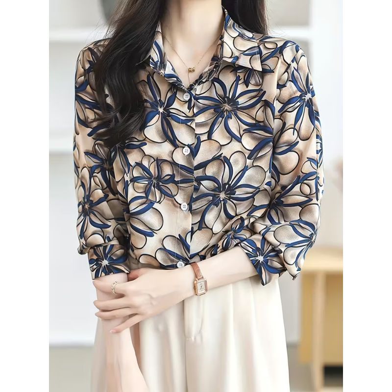 Áo Sơ Mi Nữ Lụa Mango Thanh Lịch Công Sở T&H Hoạ Tiết Hoa To - A153