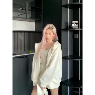 Set Bộ Nỉ Nữ Thu Đông CHEPOL Cổ Khóa, In Trái Tim ( Áo Hoodie Khóa Trắng + Chân Váy Trắng ) Chất Nỉ Chân Cua CP_15924