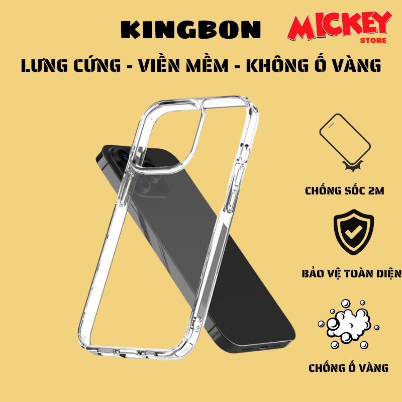 Ốp KINGBON trong suốt Crystal chống ố vàng cho IPhone 17Promax Pro Air 12 13 14 15 16Promax Pro Plus