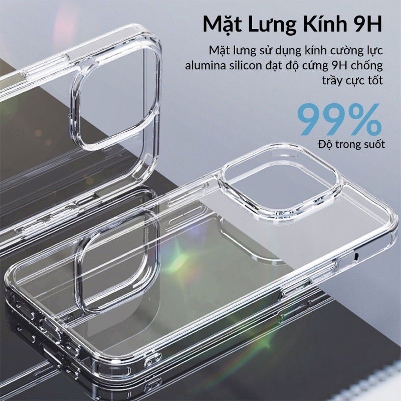 Ốp KINGBON trong suốt Crystal chống ố vàng cho IPhone 17Promax Pro Air 12 13 14 15 16Promax Pro Plus