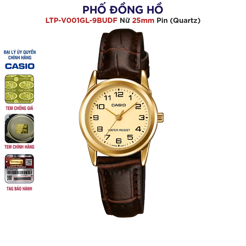 Đồng hồ nữ dây da Casio LTP-V001GL-9BUDF chính hãng