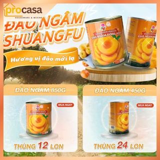 Đào ngâm đóng hộp Shuangfu 450g và 850gr - Nguyên liệu pha chế chính hãng