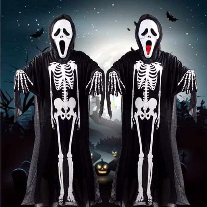 Bộ hóa trang ma Halloween hình khung xương kèm mặt nạ, có móng vuốt và  tay xương