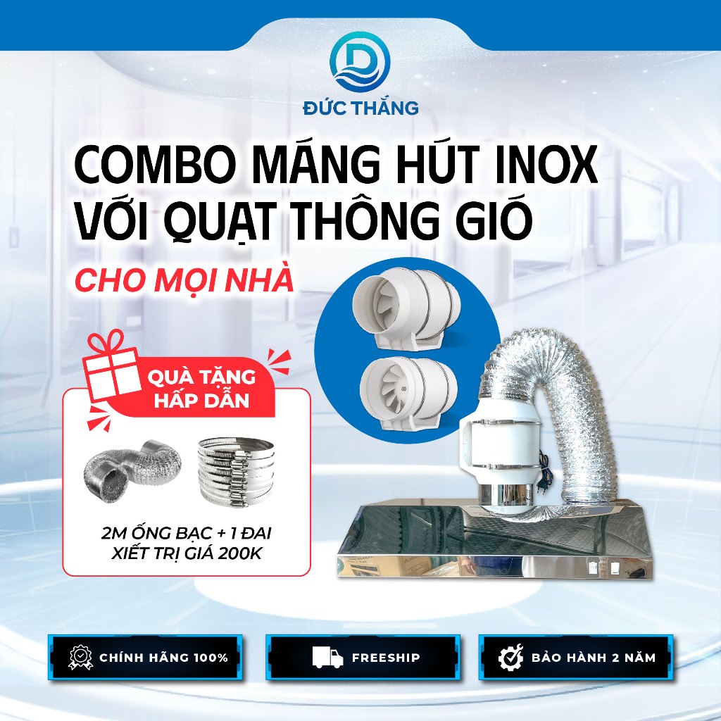 Combo máng hút khói inox 201 quạt thông gió Đức Thắng – hút mùi bếp ...