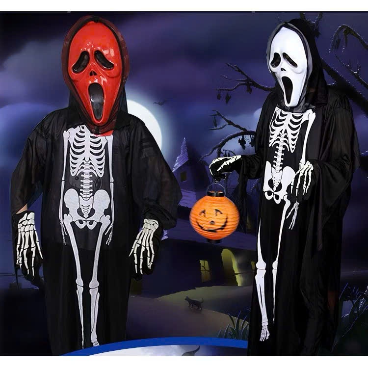 Bộ hóa trang ma Halloween hình khung xương kèm mặt nạ, có móng vuốt và  tay xương