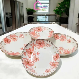 Tô Chén Đĩa Họa Tiết Hoa Dừa Hồng Cực Xinh - Decor, Dĩa Đựng Đồ Ăn, Tráng Men Cao Cấp - Phương Trang