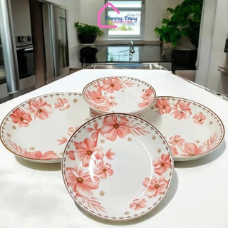 Tô Chén Đĩa Họa Tiết Hoa Dừa Hồng Cực Xinh - Decor, Dĩa Đựng Đồ Ăn, Tráng Men Cao Cấp - Phương Trang