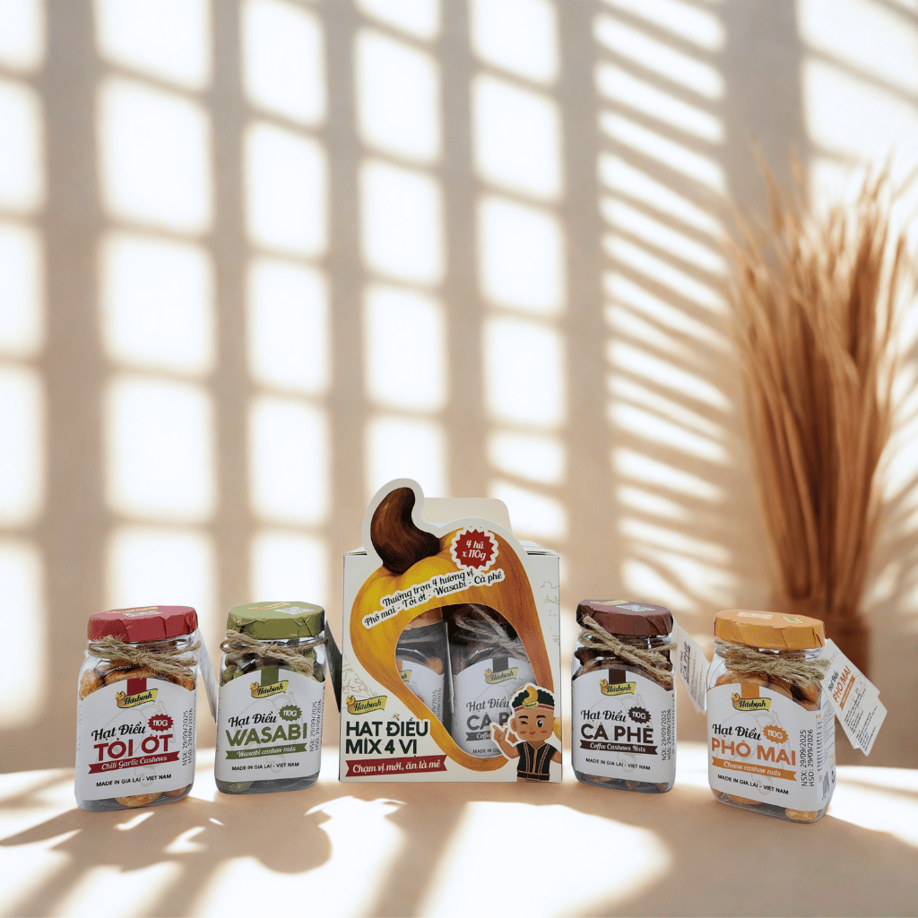 |Box 4| Hộp 4 hạt điều mix vị (điều tỏi ớt, điều phô mai, điều wasabi, điều cà phê)