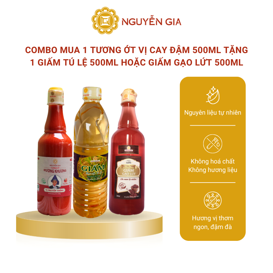 COMBO 3 TẶNG 3 Mua Tương Ớt Mường Khương Truyền Thống Cay Đậm 500ml Tặng 3 Giấm Nếp Tú Lệ hoặc Giấm Gạo Lứt 500ml