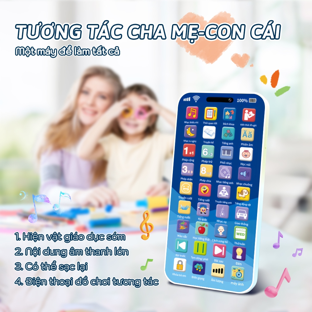Điện Thoại Giả Cho Trẻ Em 45 Phím – Học Mà Chơi Với Nhiều Chủ Đề Học Tập & Giải Trí, Thiết Kế Chống Cấn