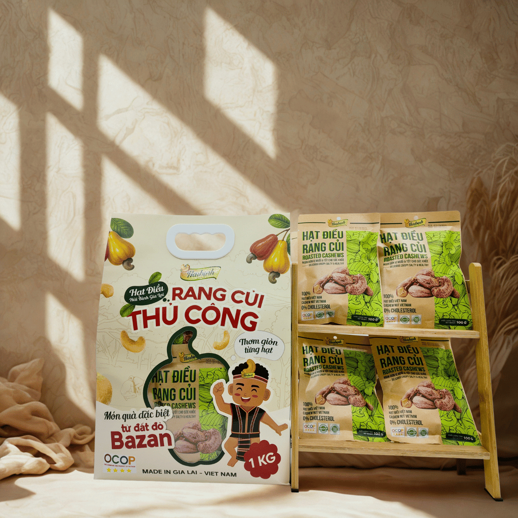 [Mua 1 Tặng 1] Túi hạt điều 1kg - Combo 10 gói hạt điều rang củi 100g (tặng gói hạt điều tẩm vị 200g bất kì)