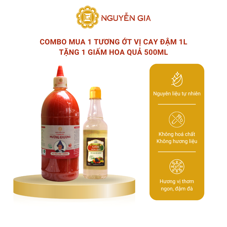 COMBO 3 TẶNG 3 Mua Tương Ớt Mường Khương Truyền Thống Cay Đậm 1L Tặng Giấm Hoa Quả 500ml NGCBTK005