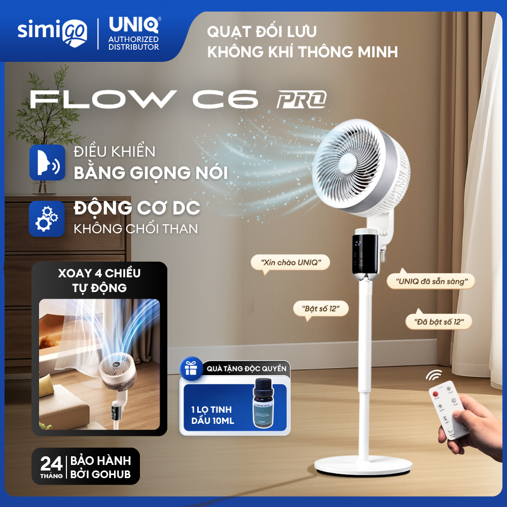 Quạt thông minh đối lưu không khí UNIQ Flow C6 quạt đứng diều khiển giọng nói từ xa tuần hoàn không khí tản gió điều hòa