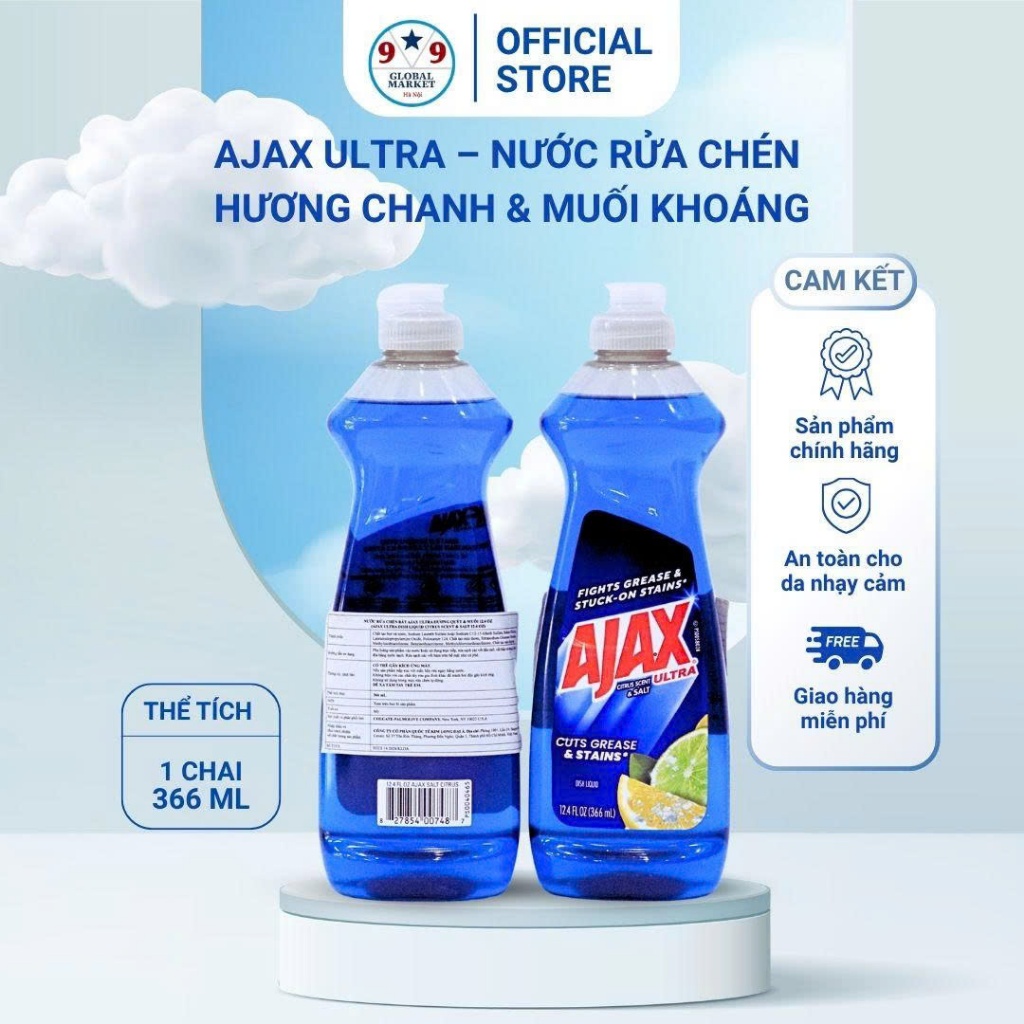 Nước rửa chén   -    Ajax Ultra    -  hương chanh & muối khoáng  -  336ml