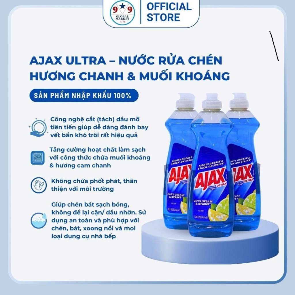 Nước rửa chén   -    Ajax Ultra    -  hương chanh & muối khoáng  -  336ml