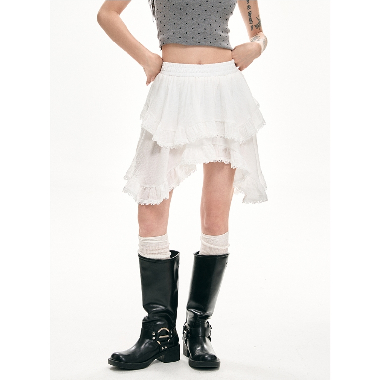 [KH29] Chân Váy Xếp Tầng Trắng Dáng Ngắn, Bất Đối Xứng  Cá Tính Vintage | KHAO BOUTIQUE