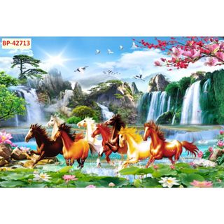 Tranh vải lụa Dán Tường 3D Mã Đáo Thành Công giành cho phòng làm việc, phòng khách phong thuỷ