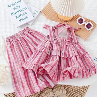 S81-[tomnaukid] Set áo dây bồng phối quần ống rộng lửng cho bé gái - Size 9-32Kg