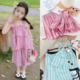 S81-[tomnaukid] Set áo dây bồng phối quần ống rộng lửng cho bé gái - Size 9-32Kg