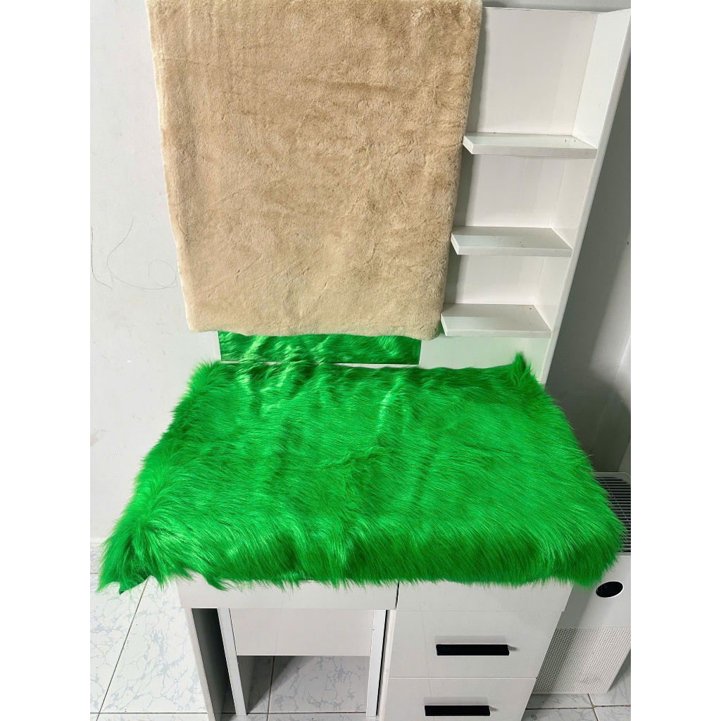 Thảm lông trải bàn trang điểm , thảm lông trải kệ tủ , thảm lông chụp hình màu xanh lá lông dài 5cm
