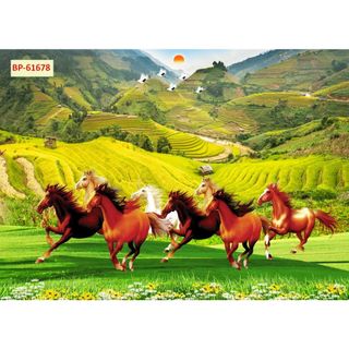 Tranh vải lụa Dán Tường 3D Mã Đáo Thành Công giành cho phòng làm việc, phòng khách phong thuỷ