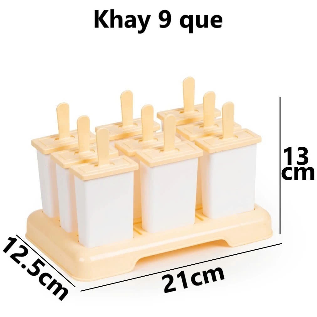 Khuôn Làm Kem Vuông 9 Que Việt Nhật Nhựa PP Cao Cấp Có Nắp Đậy Cầm Tay Tiện Lợi Dễ Tháo bé