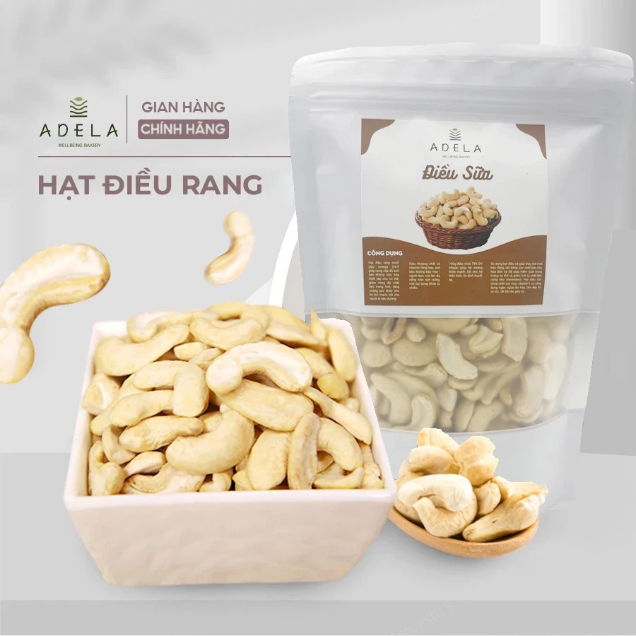 Hạt điều nguyên vị - Hạt điều rang không muối, vỡ đôi, sạch vỏ lụa giàu dinh dưỡng túi zip 250g Adela Bakery