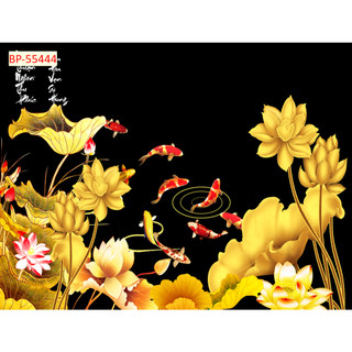 Tranh dán tường 3D Cá Chép hồ sen nhiều mẫu mã trang trí nhà, quán ăn đẹp