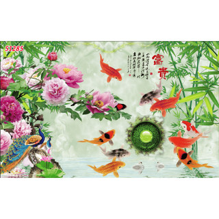 Tranh 3D cá chép trong hồ sen nhiều màu sắc