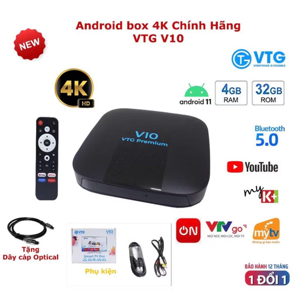 Đầu Android TV Box RAM 4Gb ROM 32Gb VTG V10 Premium có Điều Khiển Giọng ...
