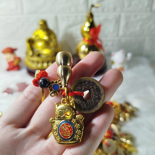 Móc Khoá Phong Thuỷ Hình Mèo Thần Tài mix cùng quả bầu hồ lô