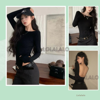 Áo thun tay dài hở lưng Thu Đông chất thun gân dày dặn - Áo kẻ sọc tay dài hở lưng Freesize Lolalalo