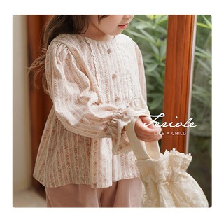 Áo Cho Bé Gái, Áo Dài Tay Cho Bé Gái Thiết Kế Tiểu Thư Tay Bèo Họa Tiết Hoa Nhí Chất Liệu Cotton