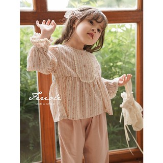 Áo Cho Bé Gái, Áo Dài Tay Cho Bé Gái Phong Cách Tiểu Thư Tay Bèo Chất Liệu Cotton Mềm Mại
