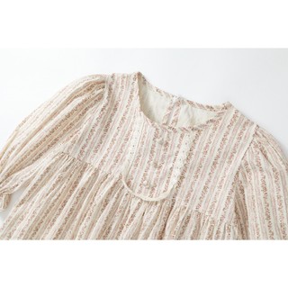 Áo Cho Bé Gái, Áo Dài Tay Cho Bé Gái Thiết Kế Tiểu Thư Tay Bèo Họa Tiết Hoa Nhí Chất Liệu Cotton