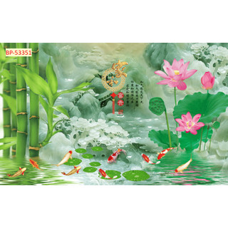 Tranh 3D cá chép trong hồ sen nhiều màu sắc