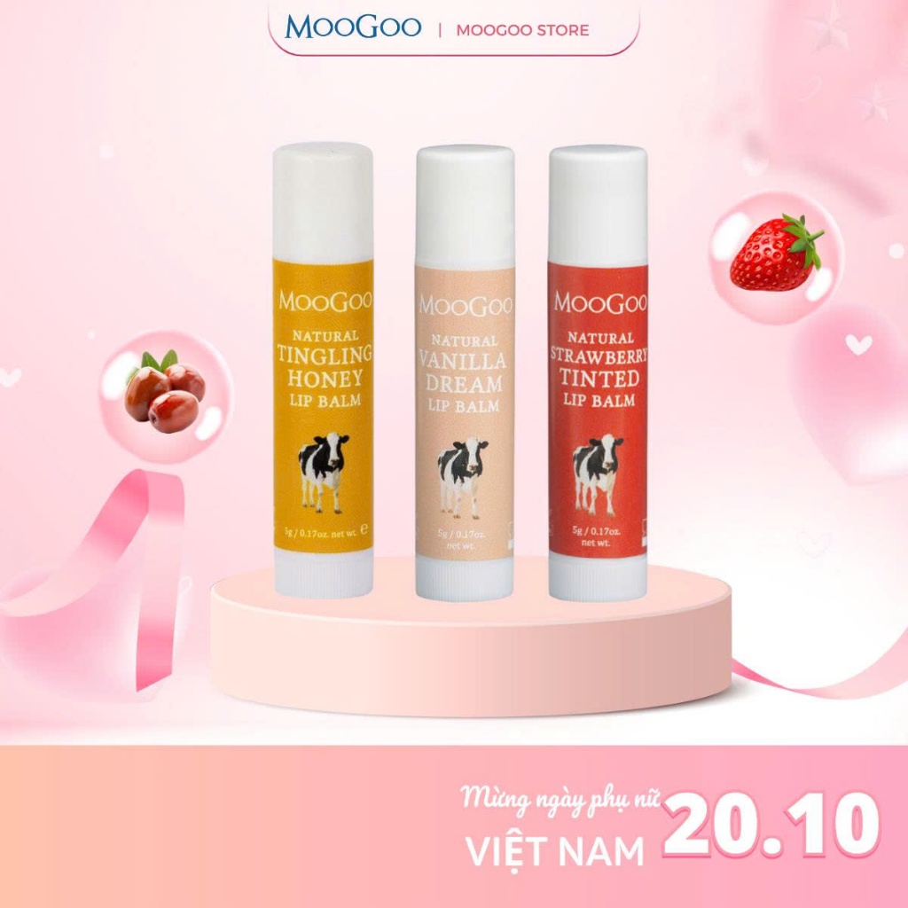 Son Dưỡng Môi Thiên Nhiên MooGoo, Không Vaseline Dầu Khoáng, Không Paraben An Toàn Cho Da Nhạy Cảm