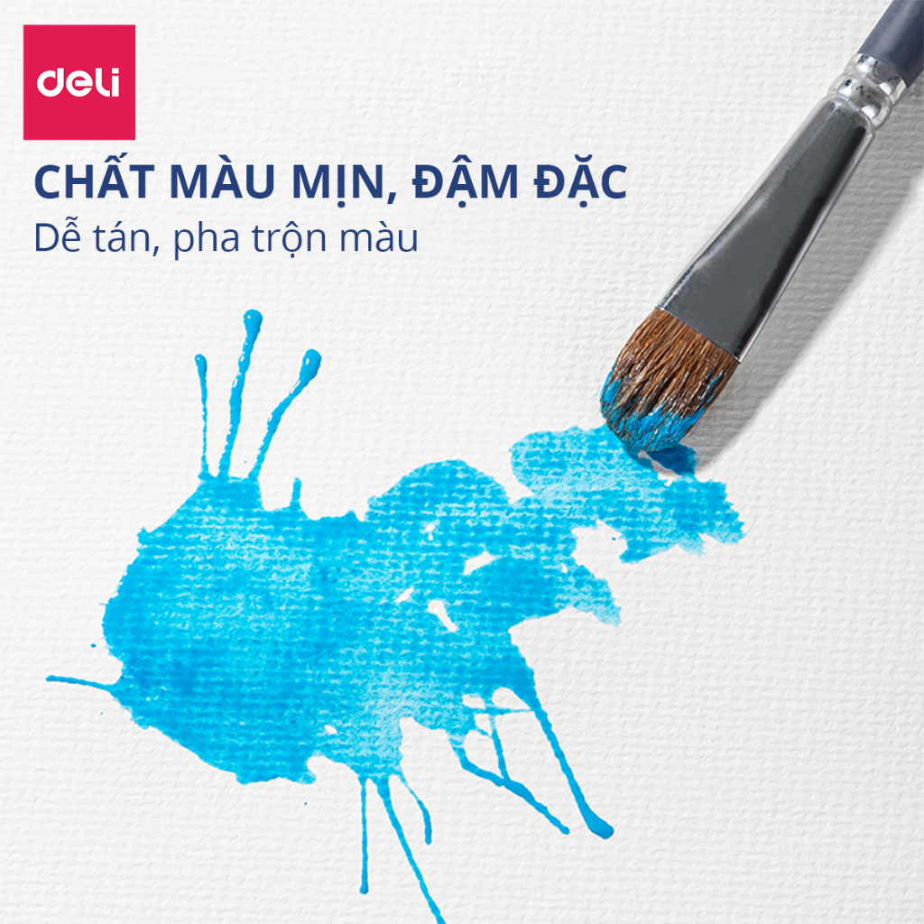 Deli Bộ Màu Acrylic Dạng Tuýp 5ml, Chống Nước  Màu Tươi, Nhanh Khô, Kèm Khay Cọ