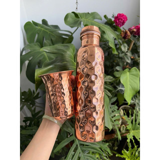 ( KL: 315-330gr)Bình ĐỒNG ĐỎ có kiểm nghiệm> 99% hoạ tiết hoa theo Ayuverda 1000mL
