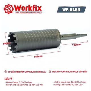 WORKFIX Mũi Khoan Rút Lõi Bê Tông 55mm-63mmx300mm WF-RL63 Chuôi Dài Thoát Phôi Tốt Chống Kẹt Mũi