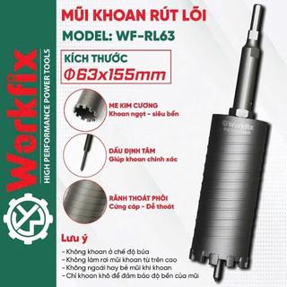WORKFIX Mũi Khoan Rút Lõi Bê Tông 55mm-63mmx300mm WF-RL63 Chuôi Dài Thoát Phôi Tốt Chống Kẹt Mũi