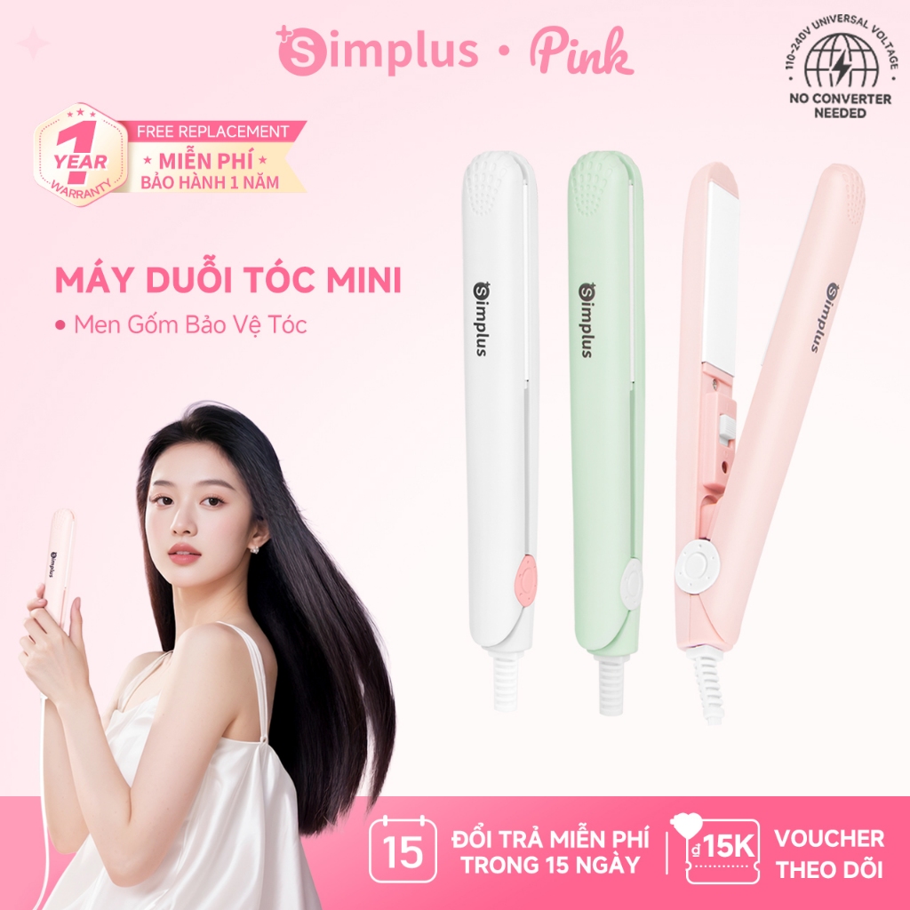 Simplus Pink Máy Duỗi Tóc Mini 2in1 - Làm Nóng Nhanh - Nhỏ Gọn Tiện Lợi ZFBA007 - Bảo Hành 1 Năm 1 Đổi 1