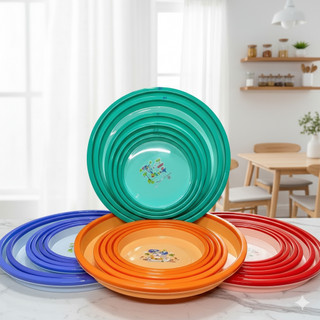 Mâm nhựa tròn có vành, kích thước 26-28-32-36 -40-44-50cm, 4 màu dương, hồng, ngọc, cam,nhựa PP - Phương Trang